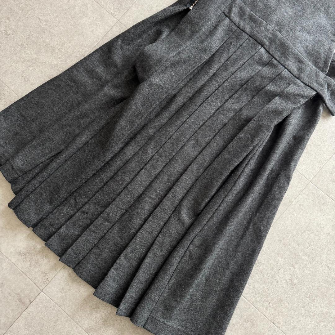 ワイズ　ロングワンピース　エプロン風　タグ付　グレー　1　プリーツ