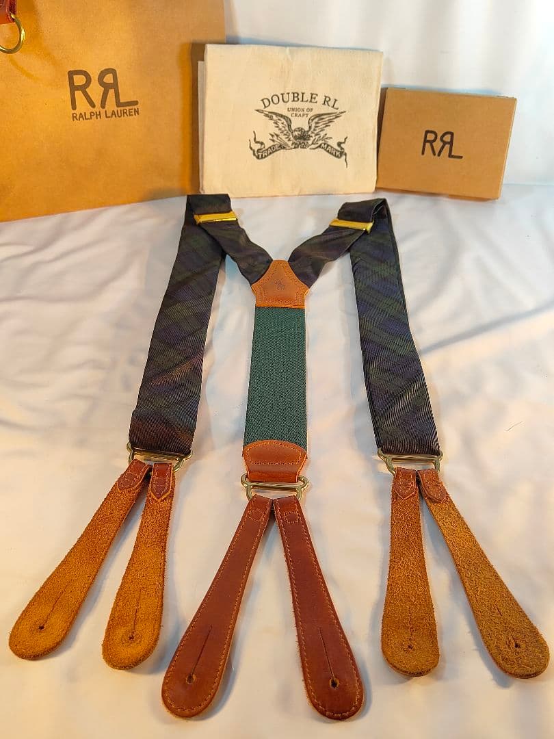 【Vintage】【希少品】USA製　PRL　高級本革サスペンダー　牛革/正規品