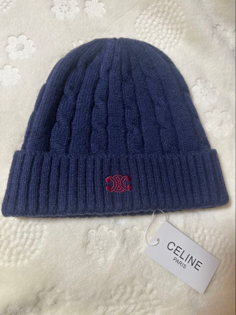 CELINE 帽子 ネイビー色 ウール＆カシミヤ☆男女兼用