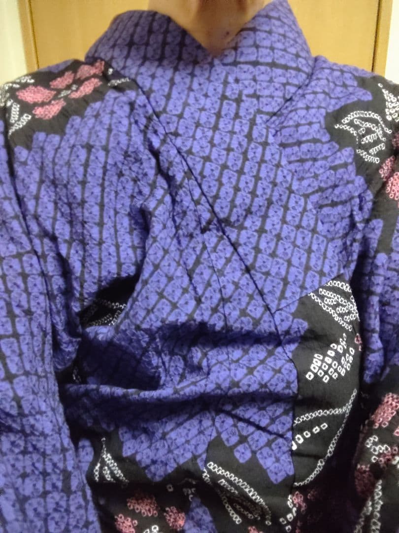 有松絞り　パープルブルー付け下げ柄