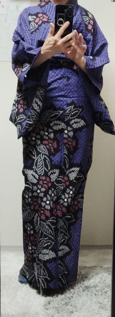 有松絞り　パープルブルー付け下げ柄