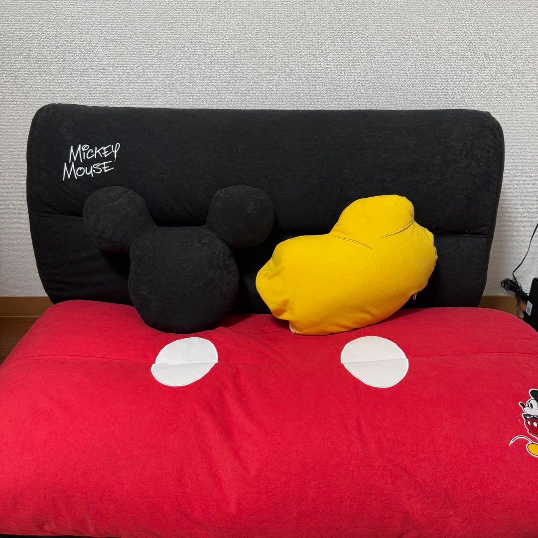 モチーフ型クッション＆ブランケット付き４ＷＡＹソファーベッド　ミッキーマウス