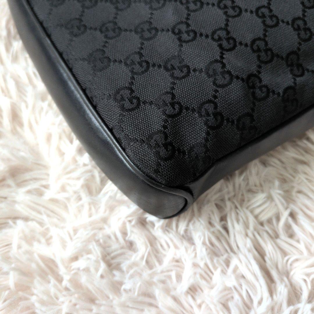 【良品】GUCCI グッチ ショルダーバッグ キャンバス レザー 黒