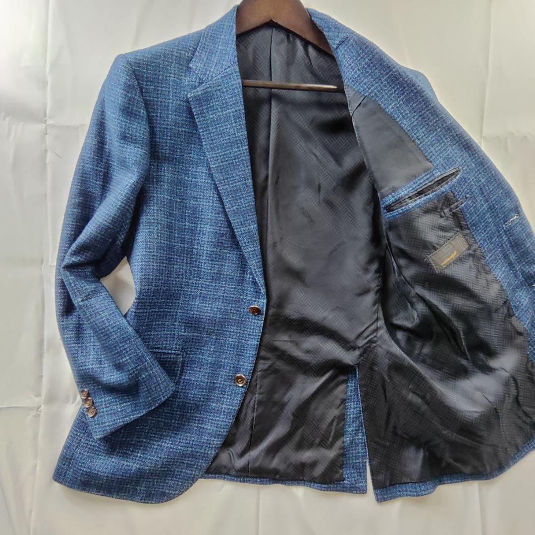 ポールスチュアート　テーラードジャケット　セルッティ　カシミヤ　シルク　青　M