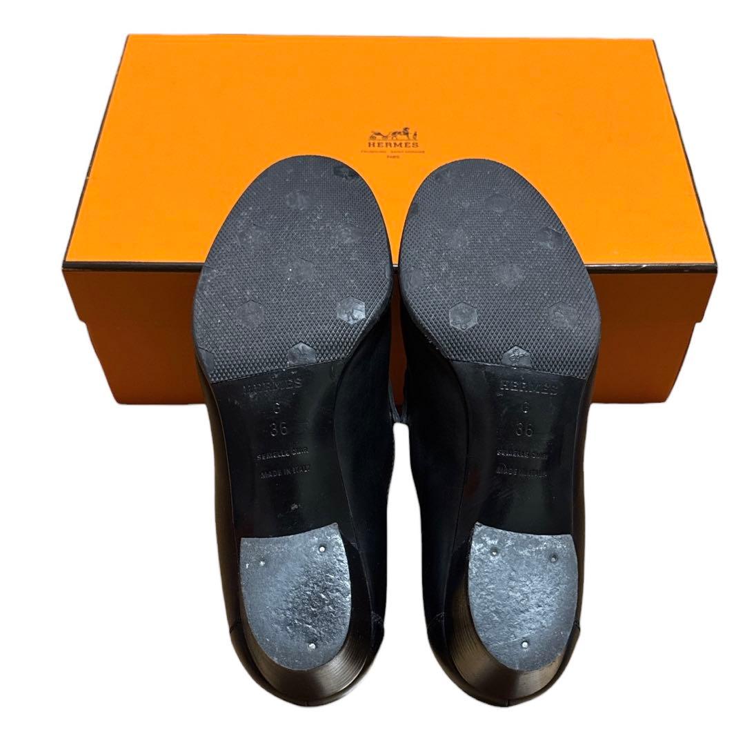 HERMES ブラック ヒール ローファー Hロゴ付き 箱付き