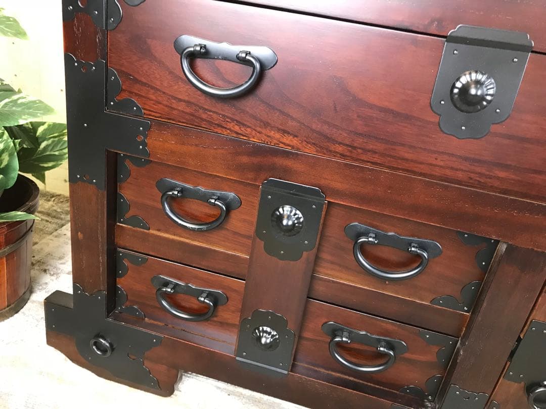 訳あり品！【83】民芸家具からくり車タンス L木製桐材天然無垢飾り棚収納チェスト