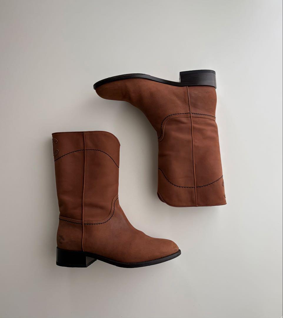 靴 CHANEL Leather Ascot CC Logo Boots 38