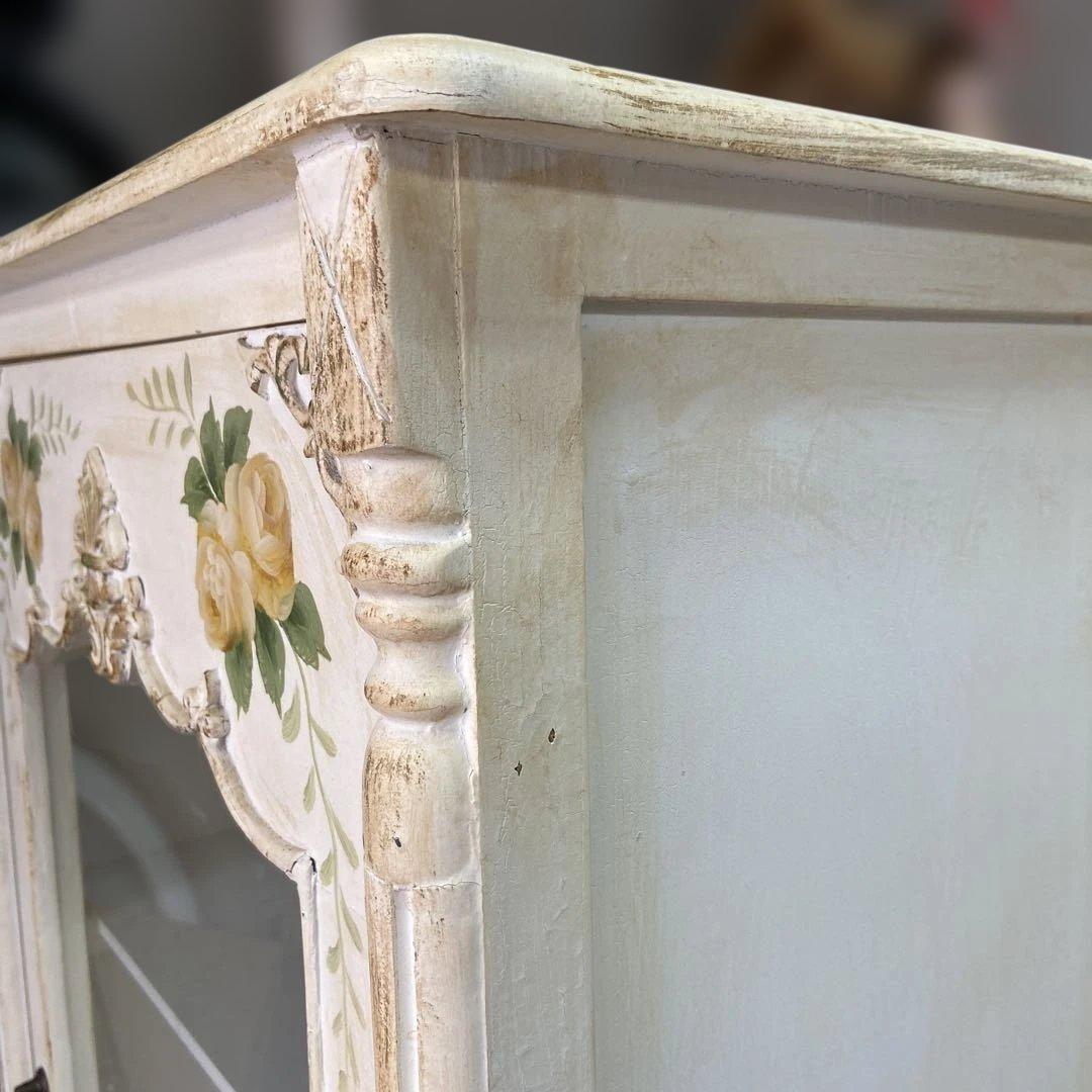 CC Lam　アンティーク　ロココ調　トールペイント　猫脚ガラスキャビネッ