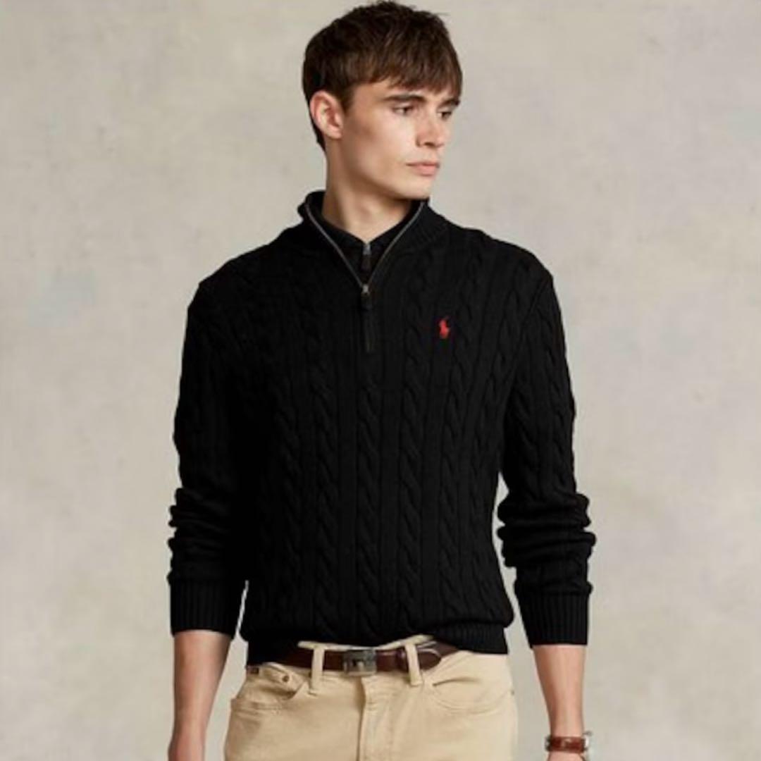 新品未使用 ポロラルフローレン ハーフジップ ケーブルニット M 黒 ブラック