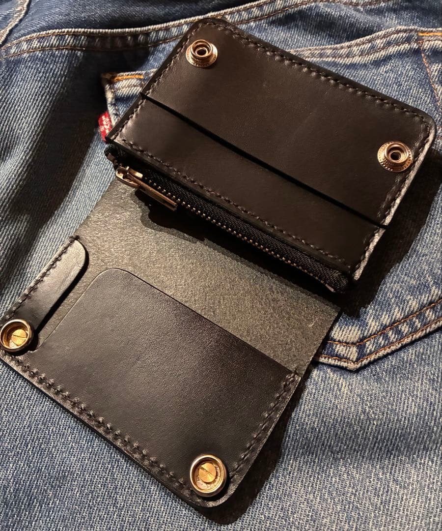 トラッカーウォレット　ショートサイズ　シルバー925クロスボールコンチョカスタム