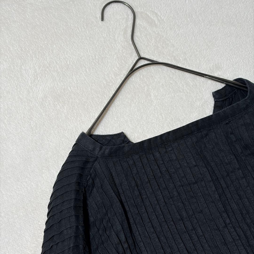 08mab ゼロハチマブ　ピンタック リネン ワンピース　ロング　麻100% 黒