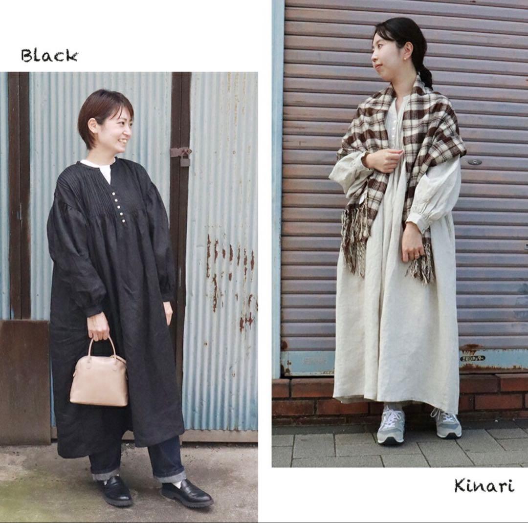 08mab ゼロハチマブ　ピンタック リネン ワンピース　ロング　麻100% 黒