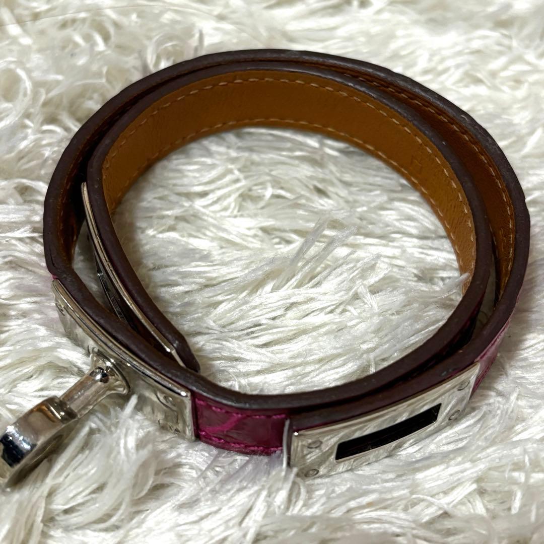 極美品✨HERMES シャイニングクロコ　ケリー　バングル　ピンク