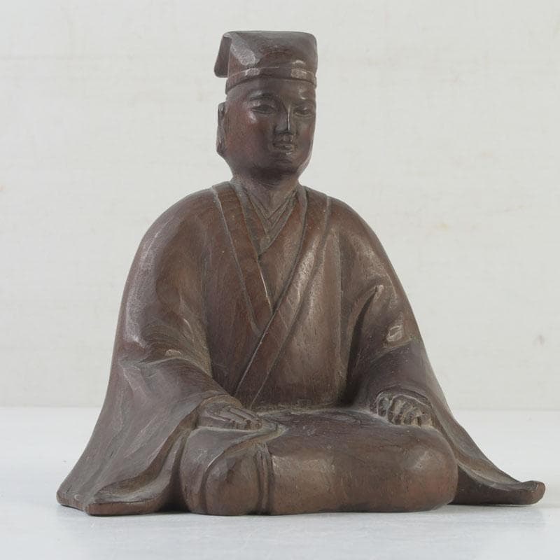 時代木彫　利休居士像　人物像　置物　書付　V　9844