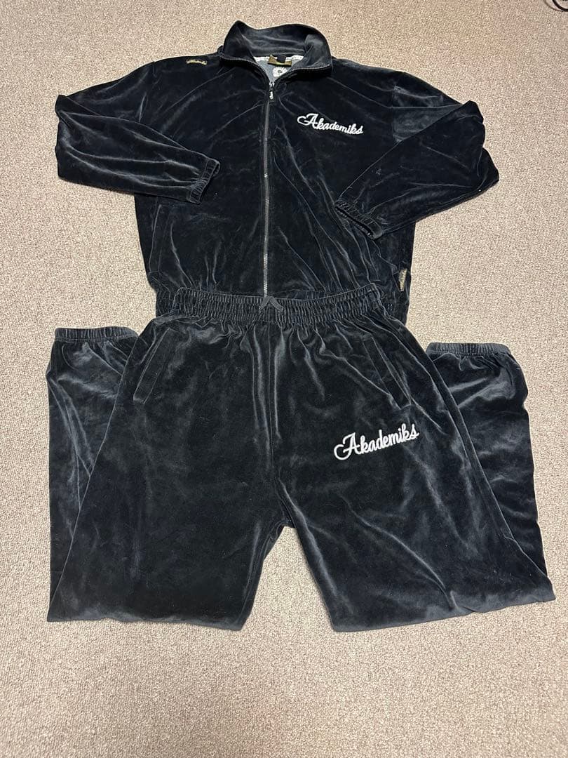 レア！ AKADEMIKS アカデミクス ベロア セットアップ 黒 上下 L