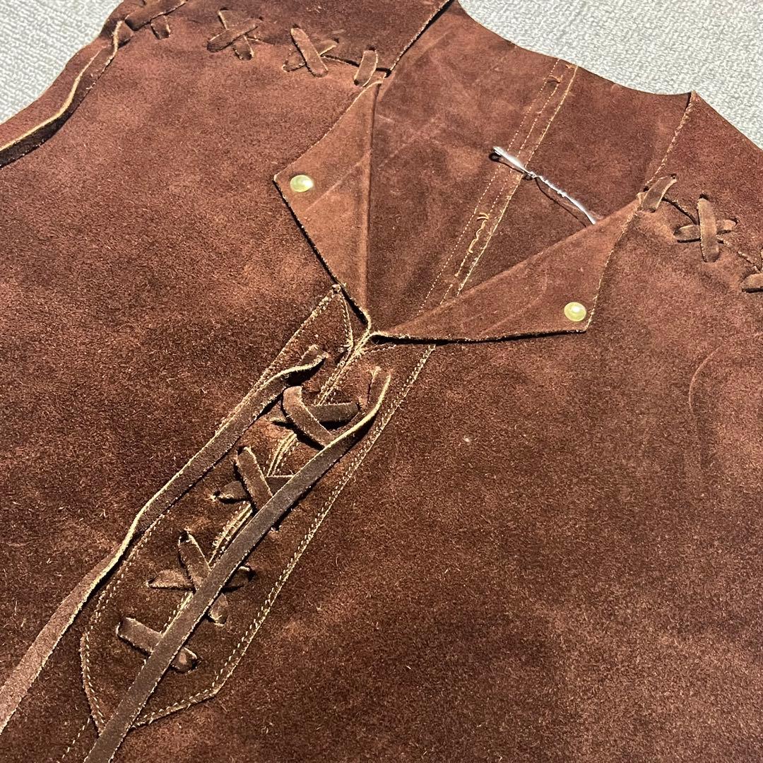 70s 80s ヴィンテージ スエードレザー 編み込み ウエスタン ベスト レア