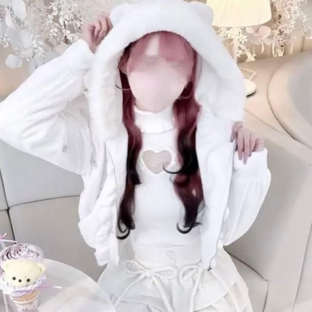 HONEY MEW/ハニーミュウ ビジュー付き猫耳もこもこパーカー