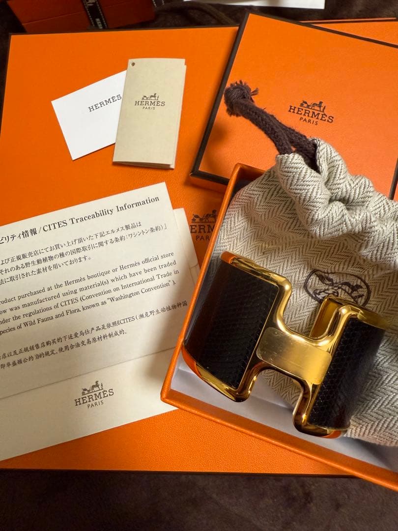 【新品】激レア HERMES リザード オランプ ブラック ゴールド