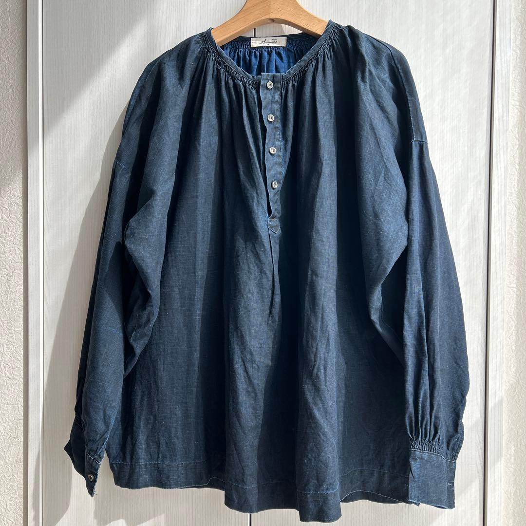 イチアンティークス　麻　プルオーバー ブラウス　インディゴ　ゆったり