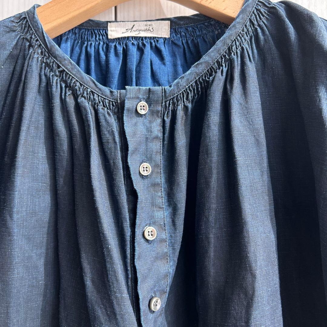 イチアンティークス　麻　プルオーバー ブラウス　インディゴ　ゆったり