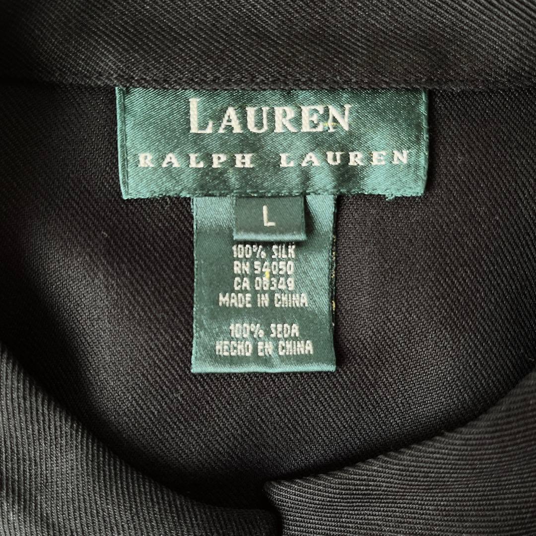 【美品】ローレンラルフローレン チャイナシャツ チュニック 黒シルク100％