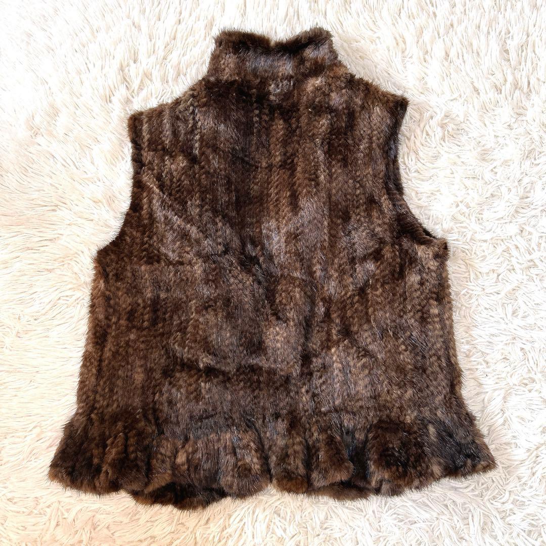 KBfur ミンク リアルファーベスト フレアシルエット ホック式 ブラウン