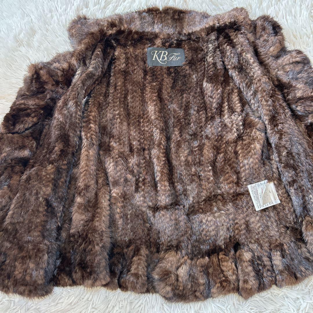 KBfur ミンク リアルファーベスト フレアシルエット ホック式 ブラウン