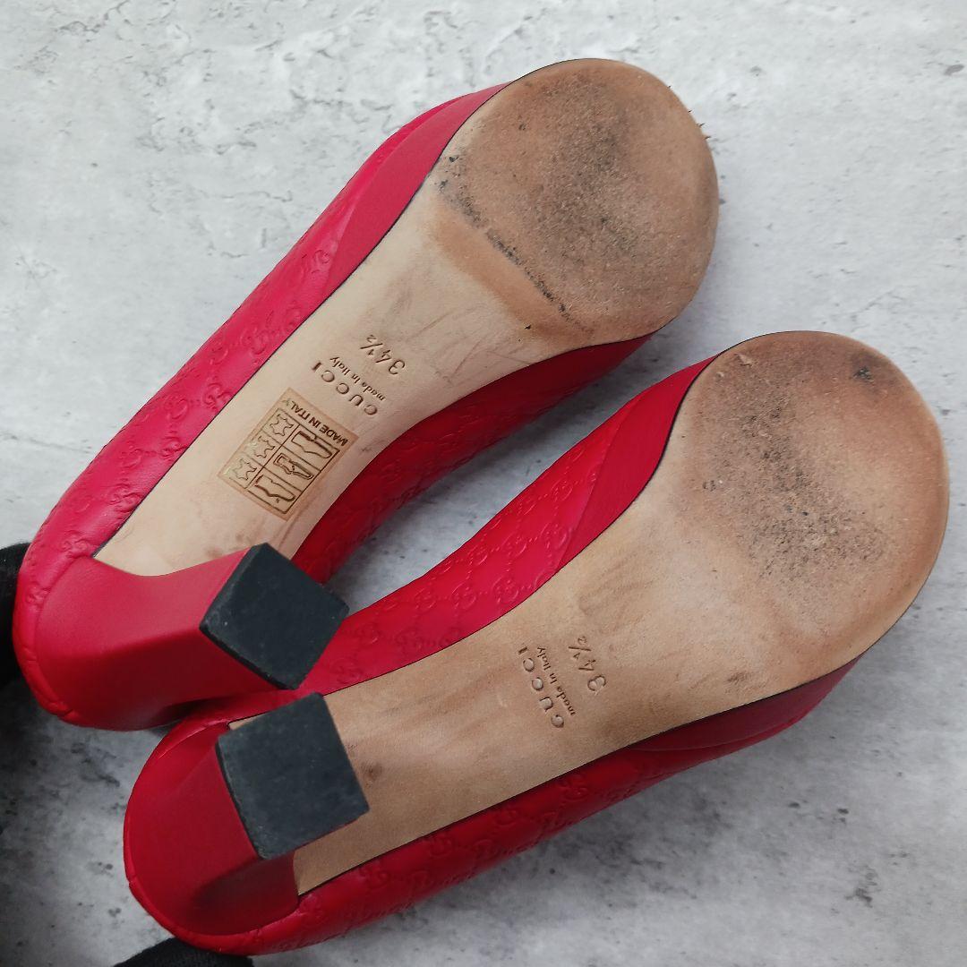 ✨美品✨ グッチ シマレザーオープントゥパンプス レッド 34.5