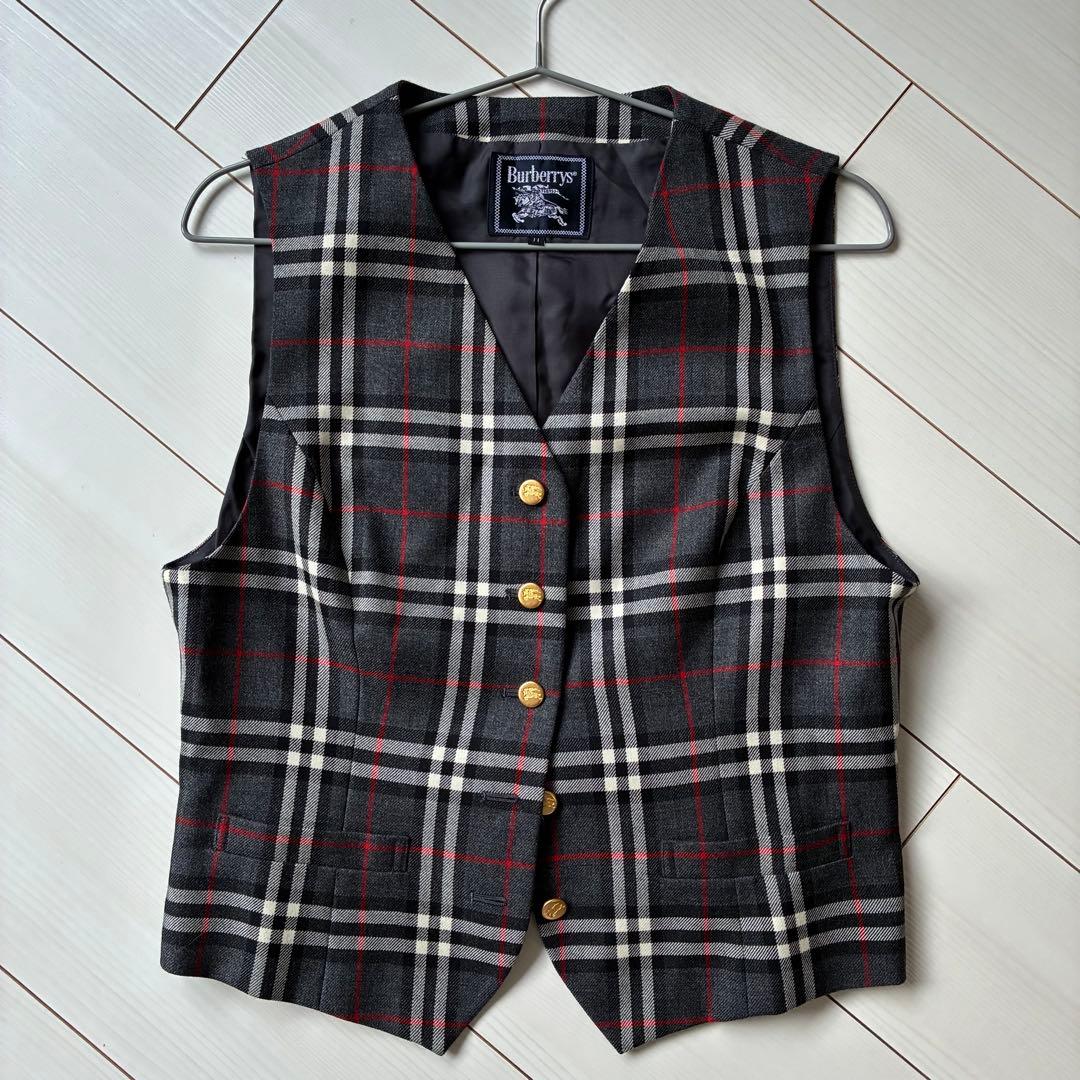 【美品】BURBERRY ジレ ベスト ノバチェック 金ボタン ネイビー L