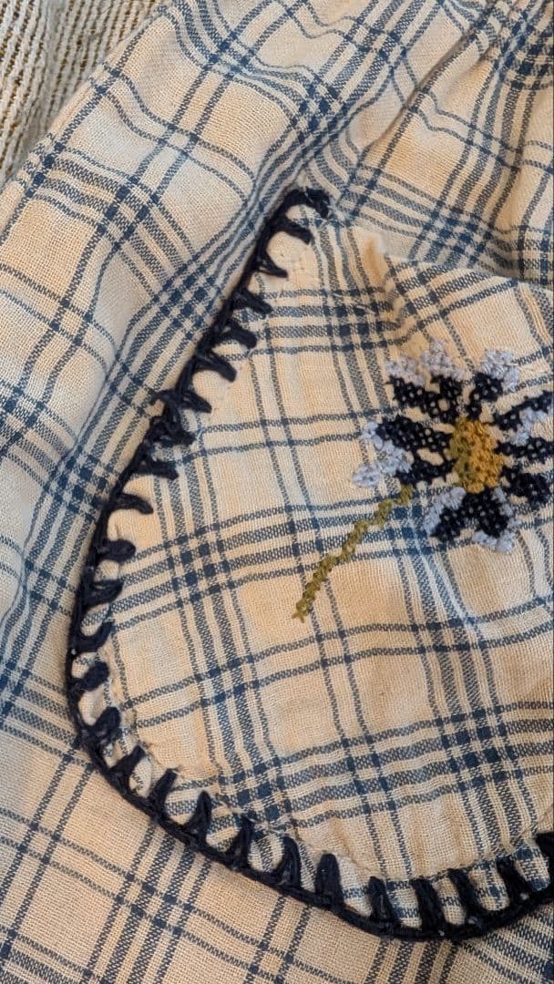 liilu┊︎6y┊︎チェック柄刺繍ポケット付きパンツ