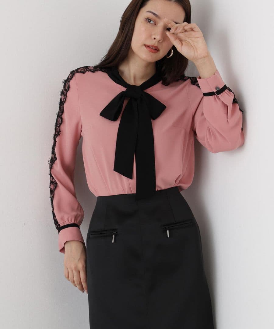 レースコンビバイカラーリボンブラウス 36