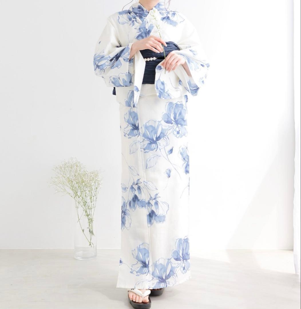 花柄浴衣・帯 下駄セット