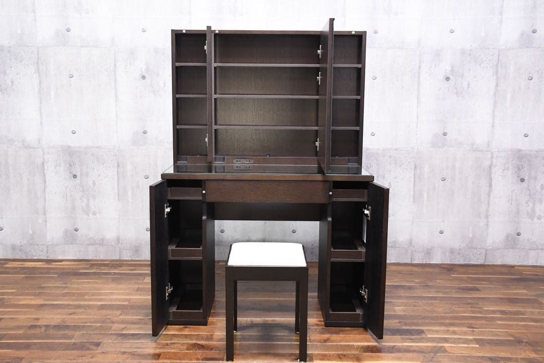 ECK85 アクタス ドレッサー スツール セット DB色 三面鏡 化粧台
