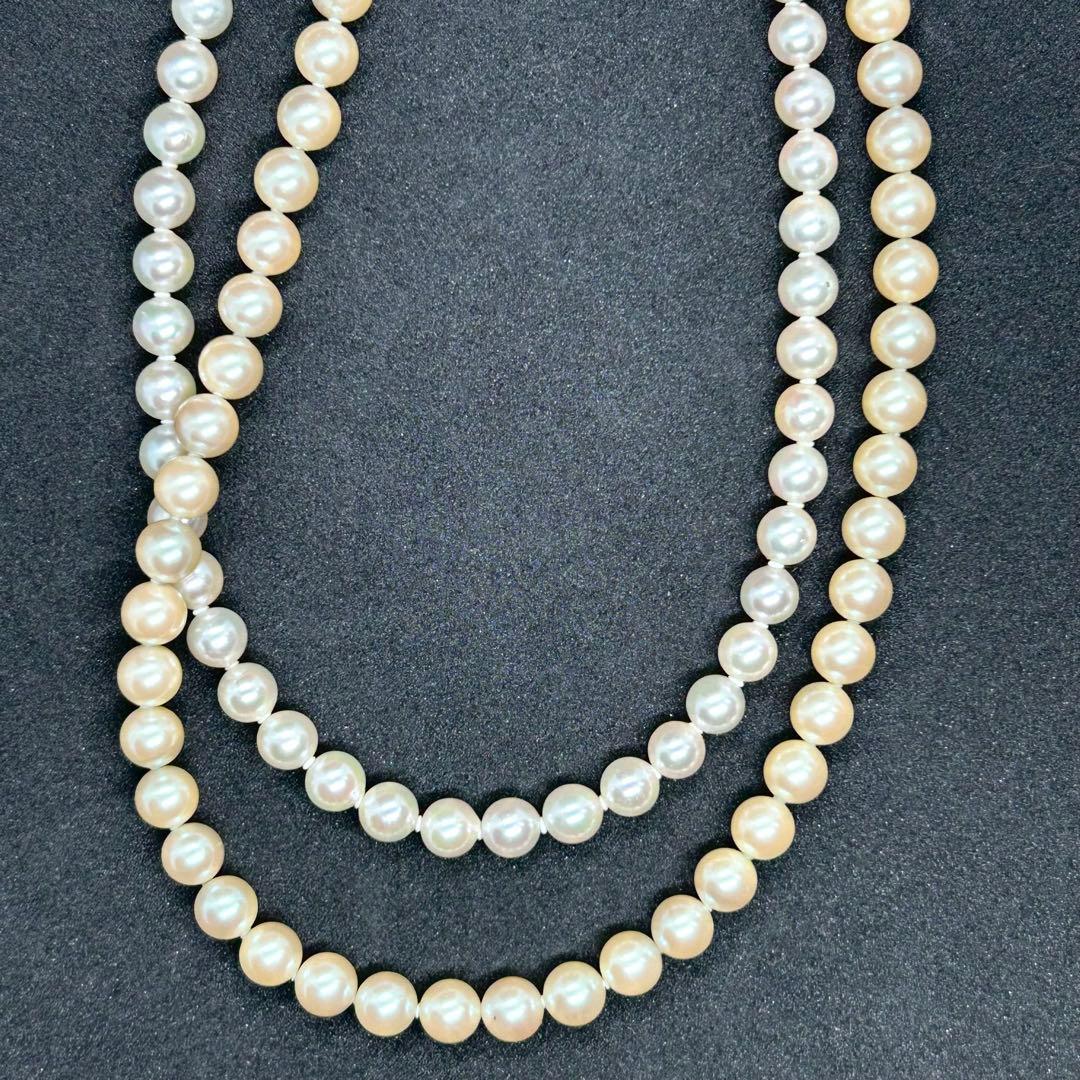 本真珠 二重ネックレス シルバー留め具