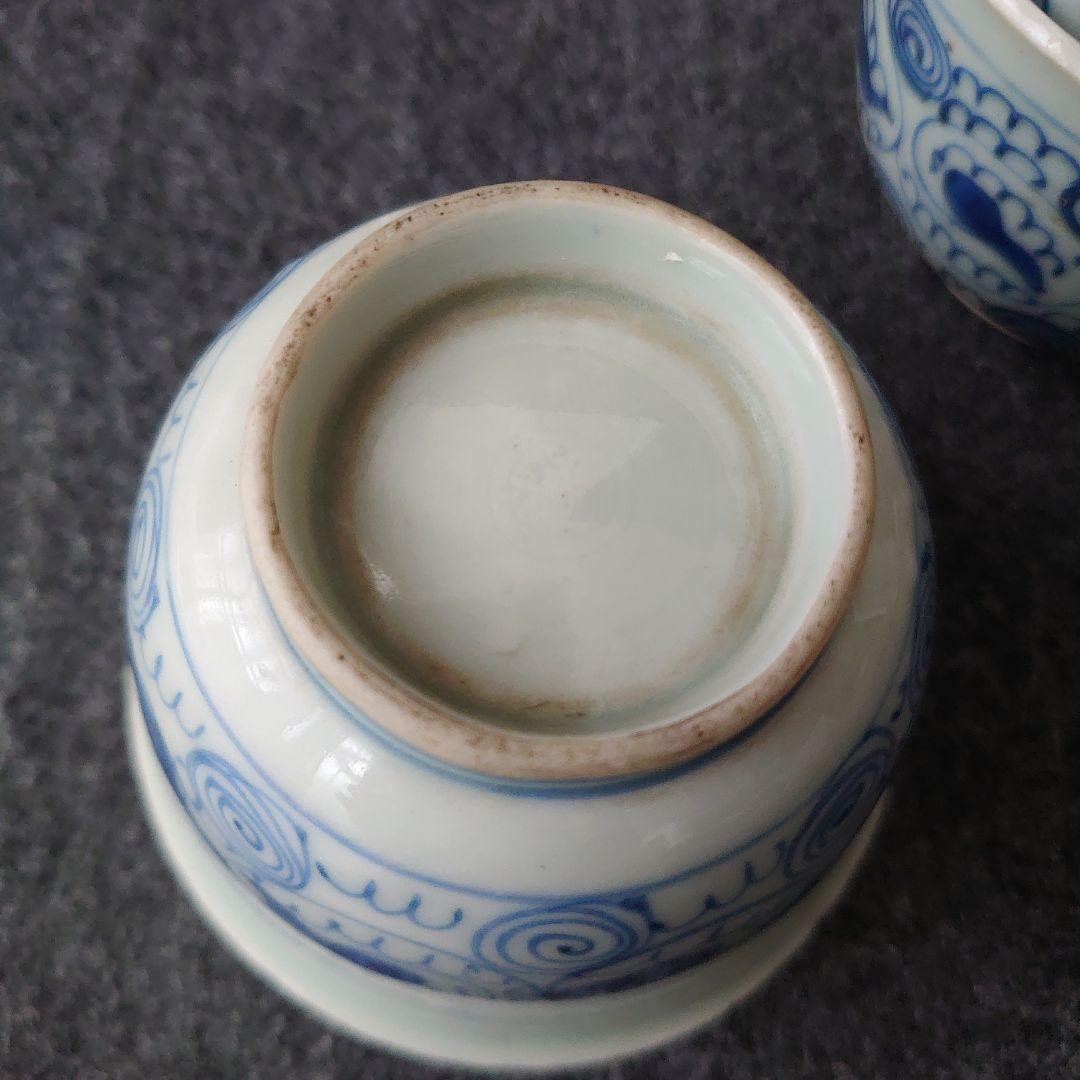 伊万里 古伊万里 肥前吉田焼 蕎麦猪口 小鉢 渦巻文 三客揃 江戸期 未使用