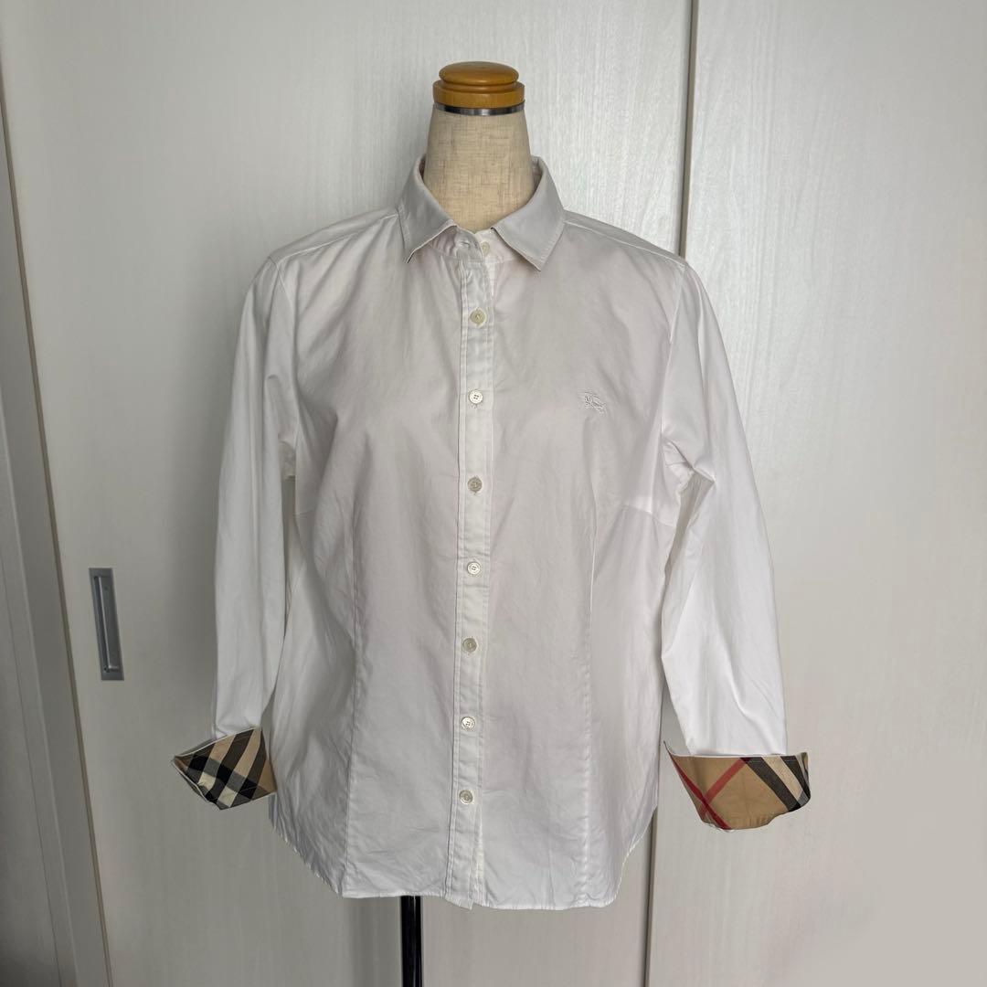 美品 BURBERRY バーバリー コットンシャツ ホワイト ノバチェック 46