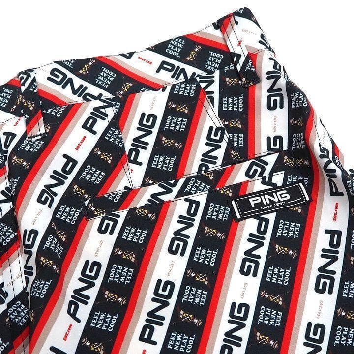 新品 ピン ゴルフ 上下セット 総柄ロゴ ポロシャツ ハーフパンツ レッド L