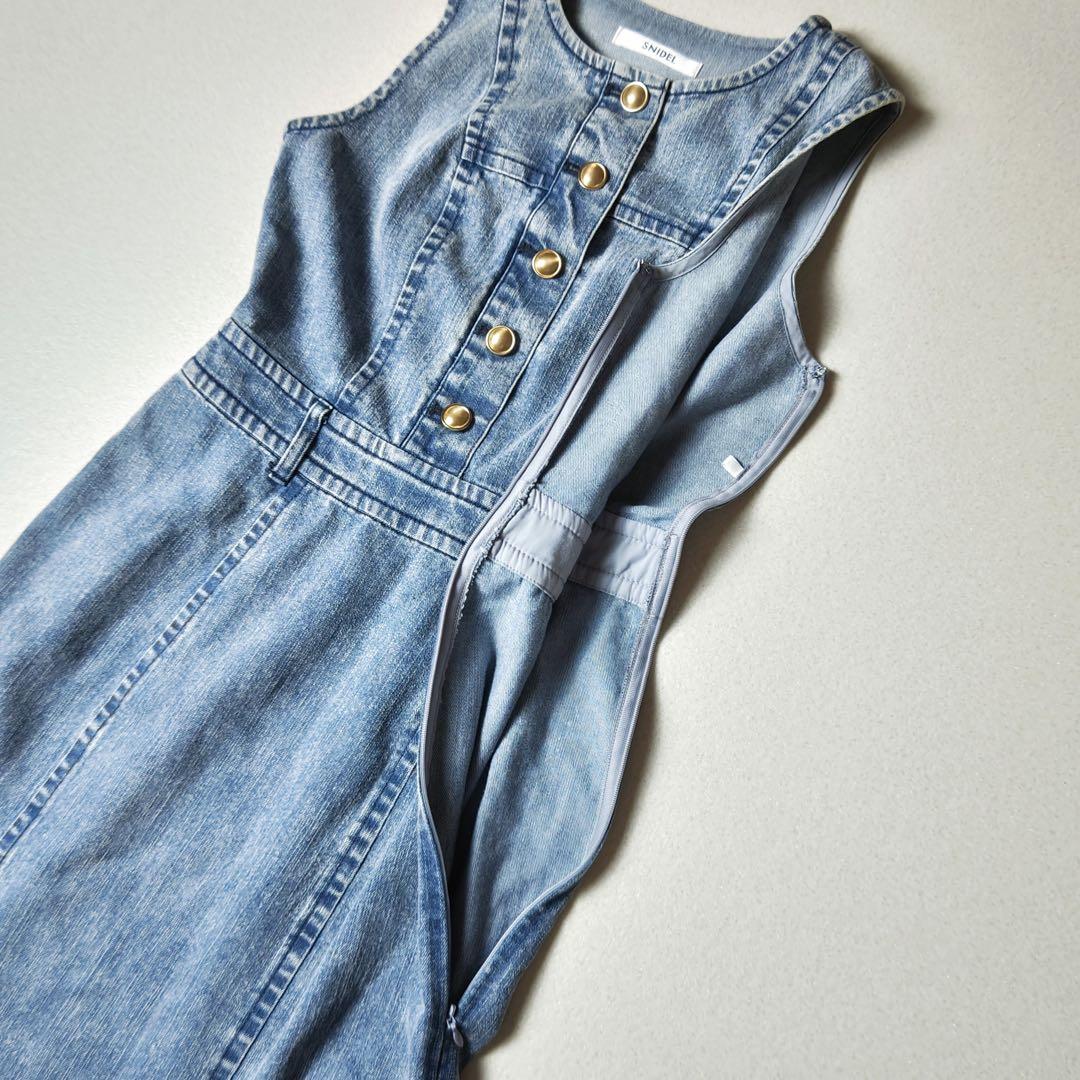スナイデル　デニムマーメイドワンピース　マキシ丈　Aライン　フレア　金ボタン