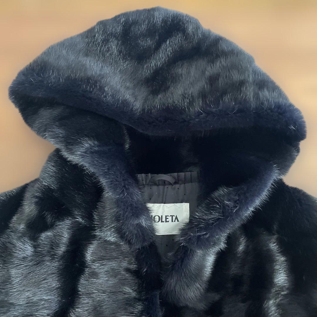 VIOLETA ブラックミンクベストLサイズ