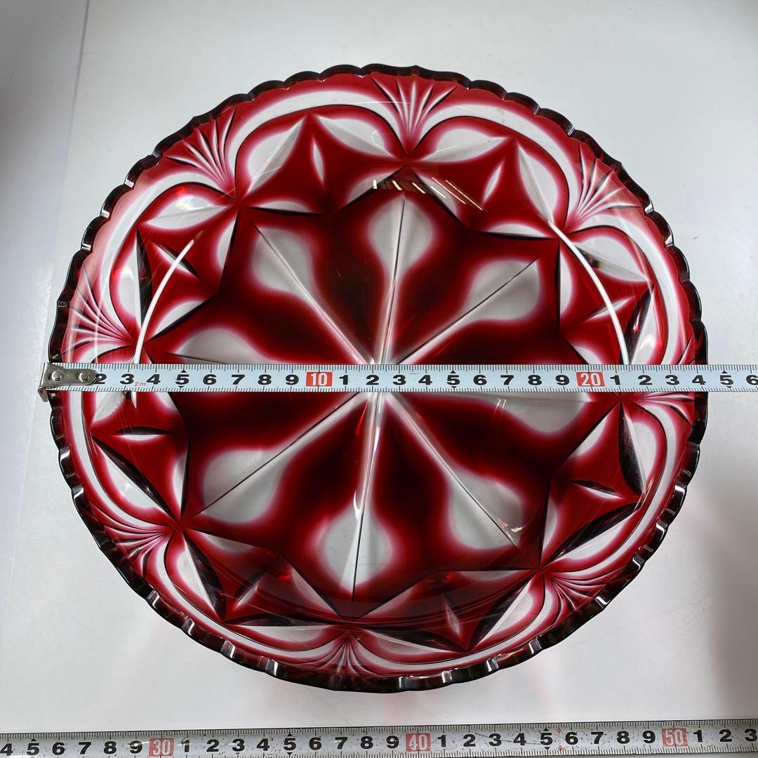 島津　薩摩切子　大皿　共箱　直径24.7㎝　トコヒ　東な7-0210☆2F