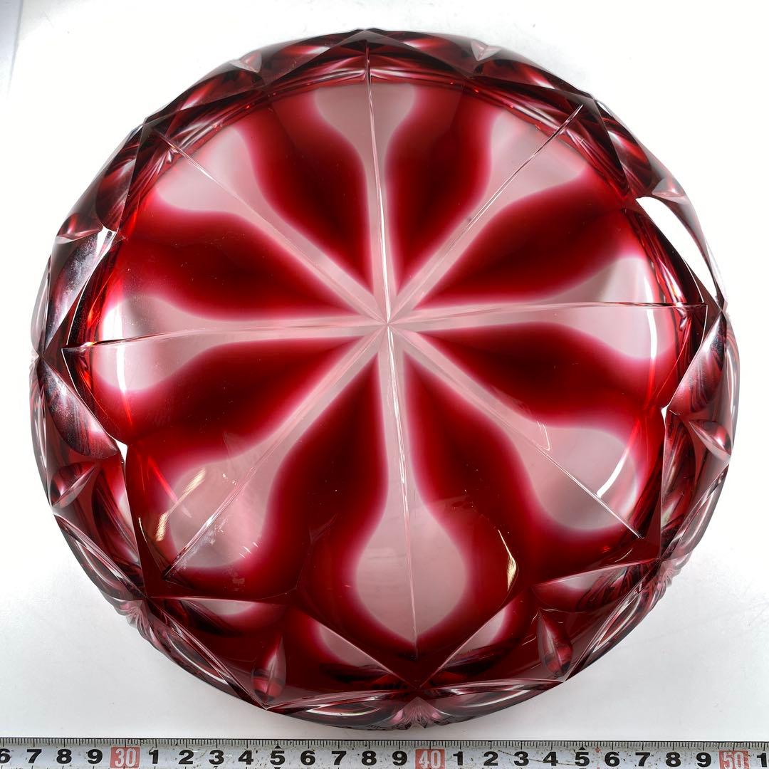 島津　薩摩切子　大皿　共箱　直径24.7㎝　トコヒ　東な7-0210☆2F