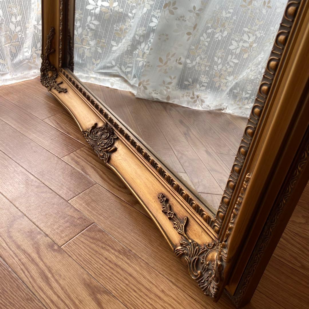 アンティーク調ミラー 全身鏡 姿見 ゴールド