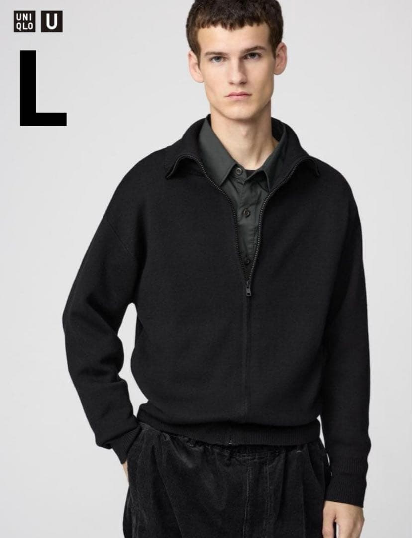 ユニクロU ダブルフェイスフルジップジャケット L ブラック