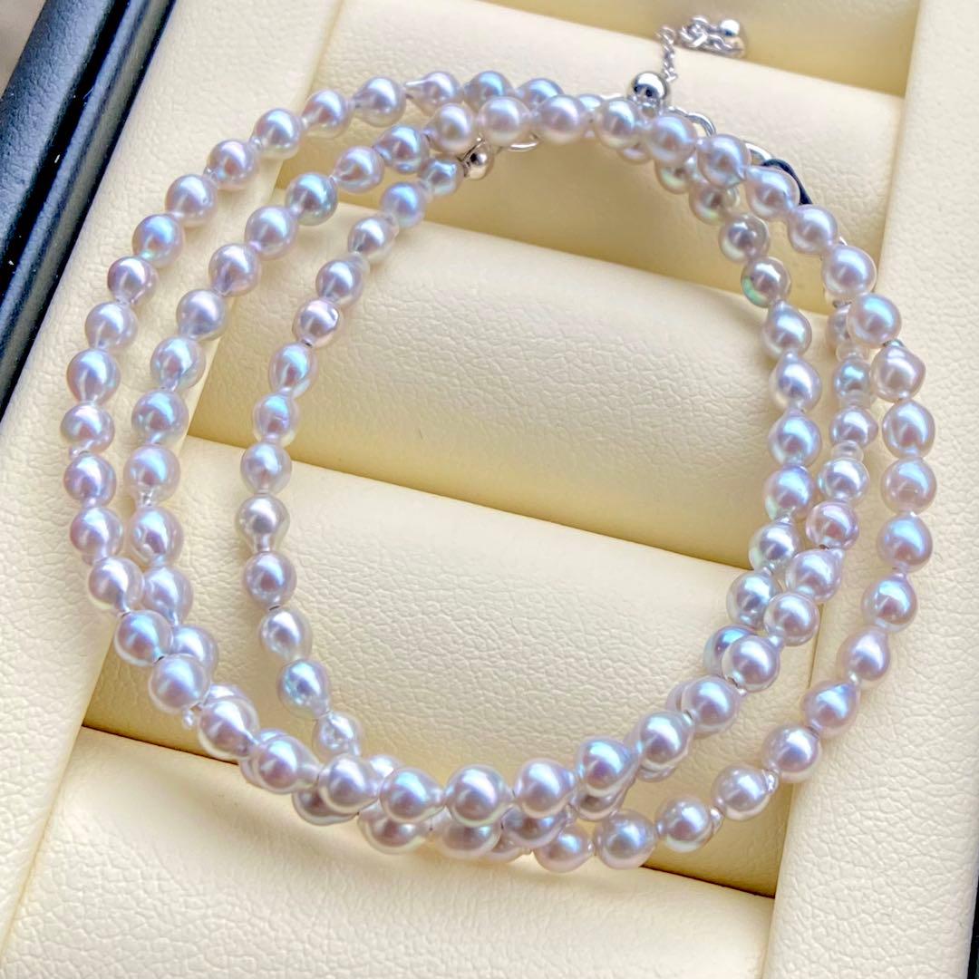 本真珠あこや真珠　ナチュラルカラー3.4㍉s925ネックレスBEN915