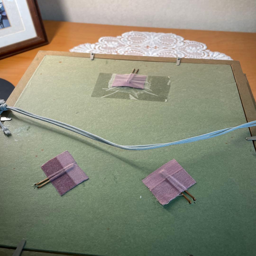 アンティークの額 青い天使の絵柄陶器プレート