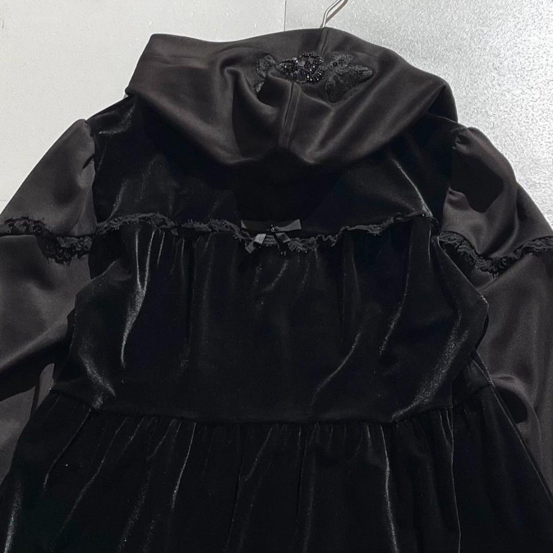 スーパービューティー　ワンピース　ロングパーカー　ベロア　リボン　黒 長袖