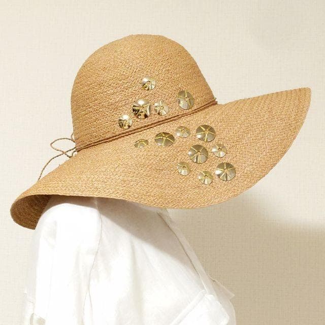 美品★ヘレンカミンスキー★Cali ラフィアハット ゴールド ビジュー レア