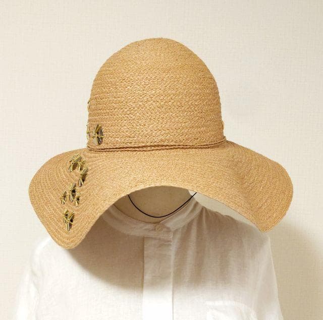 美品★ヘレンカミンスキー★Cali ラフィアハット ゴールド ビジュー レア