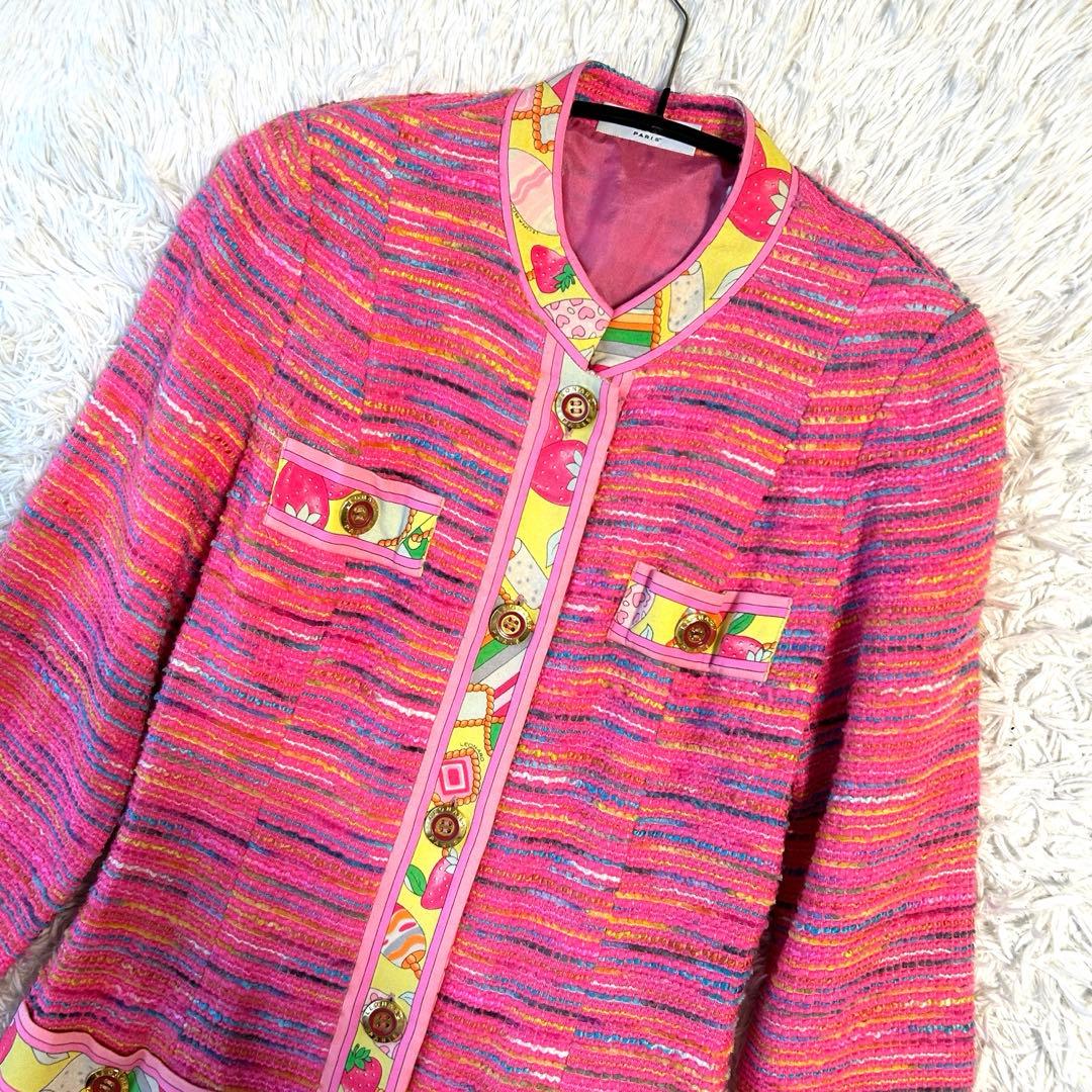 レオナールパリ LEONARD ロングワンピース コート ツイード 金ボタン