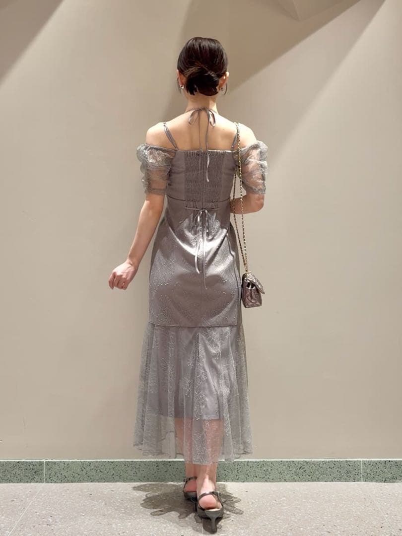 SNIDEL ギャザードレープレースドレス GRY